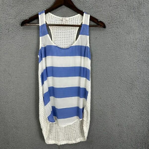 Ella moss top womens‎ XS blue ivory striped front crochet silk sleeveless office